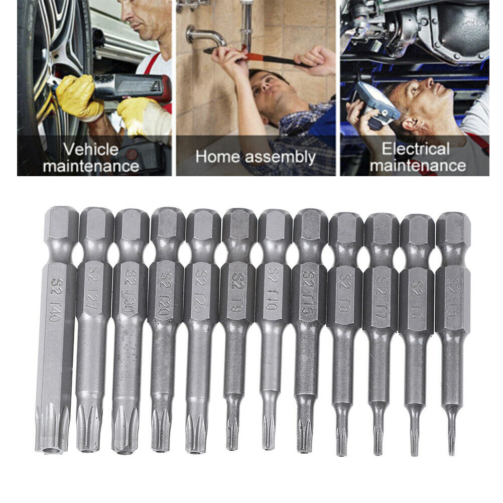 12Pc security bits  torx screwdriver tool set 1/4" hex shank T5-40MEJ t Tt