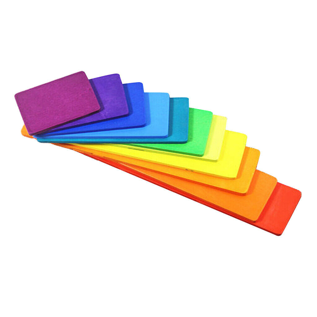 11 Packs Handmade Wooden Rainbow Building Blocks Boards Early Learning