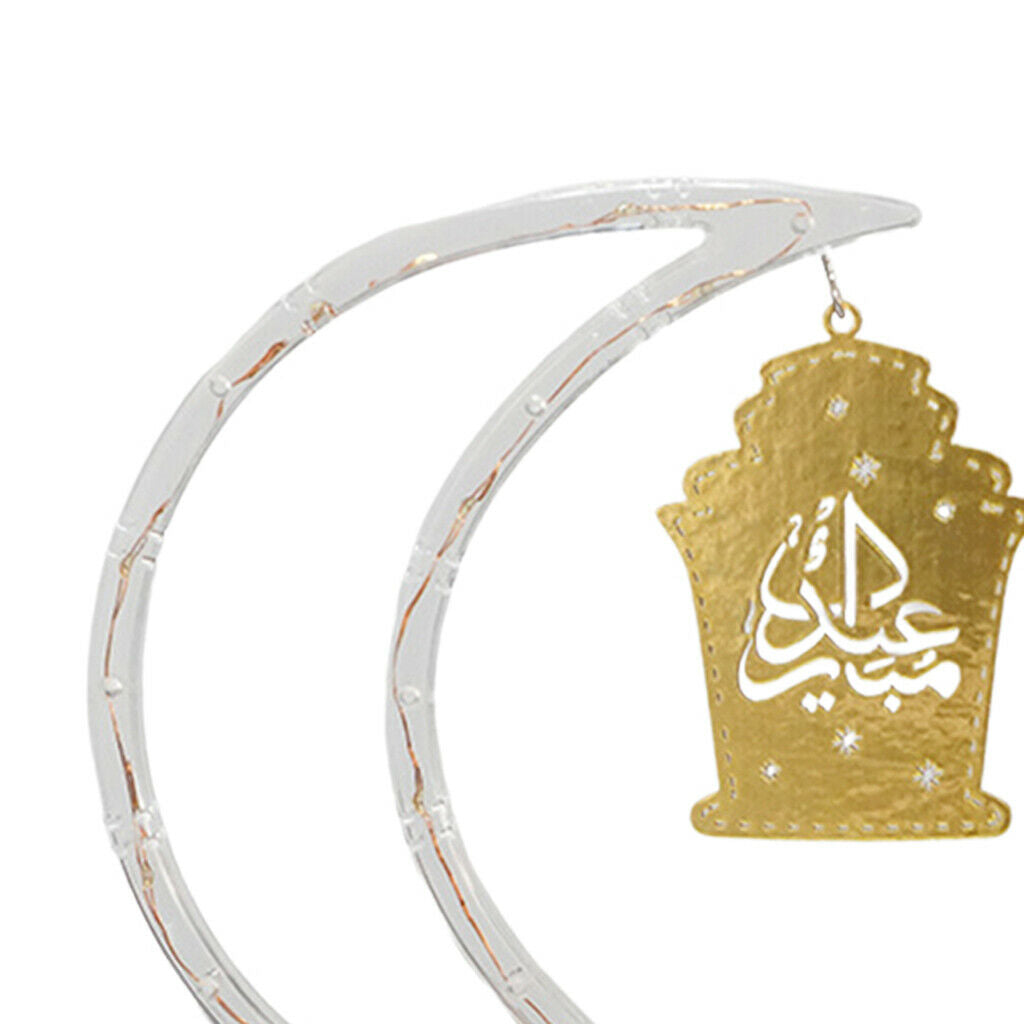 Islam Moon Lights Mubarak Ramadan Eid with Wooden Base 2 AA Battery Operated