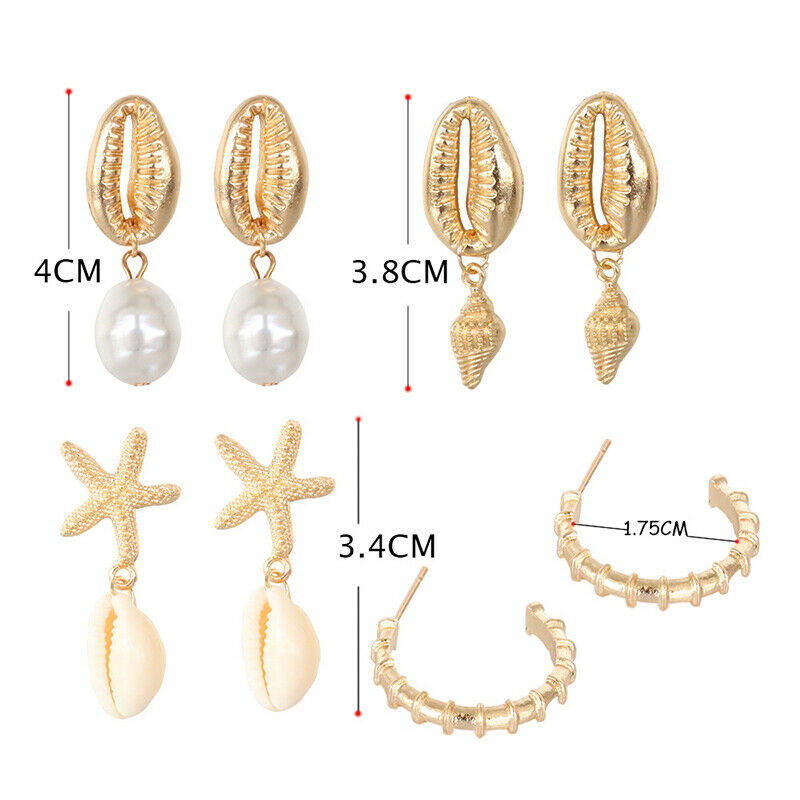 4Pairs/Set Bohemia Women Shell Conch Statement Earrings Drop Dangle Earri.l8