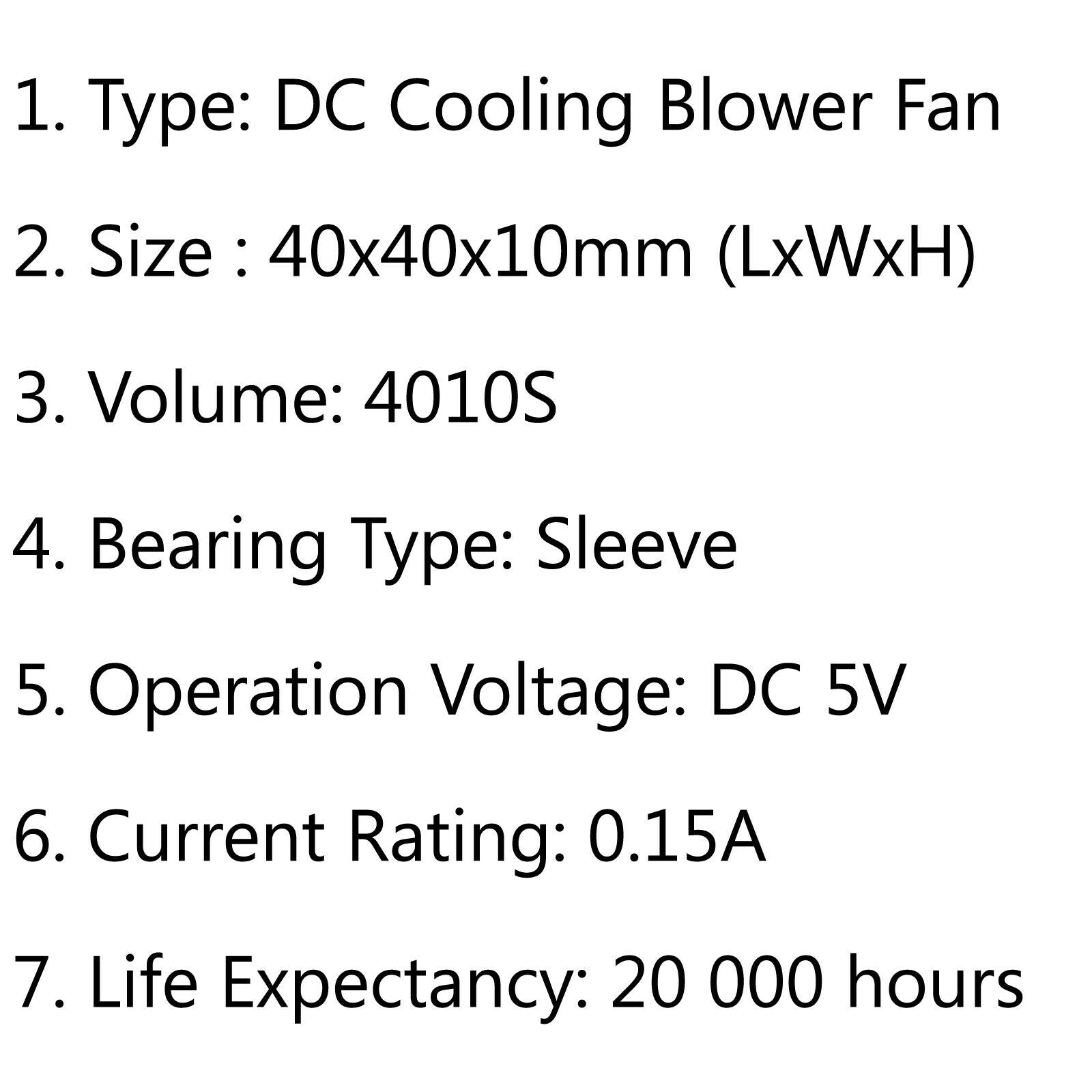 4Pcs Brushless DC Cooling Blower Fan 5V 4010S 40x40x10mm 0.15A Sleeve 2 Pin Wire