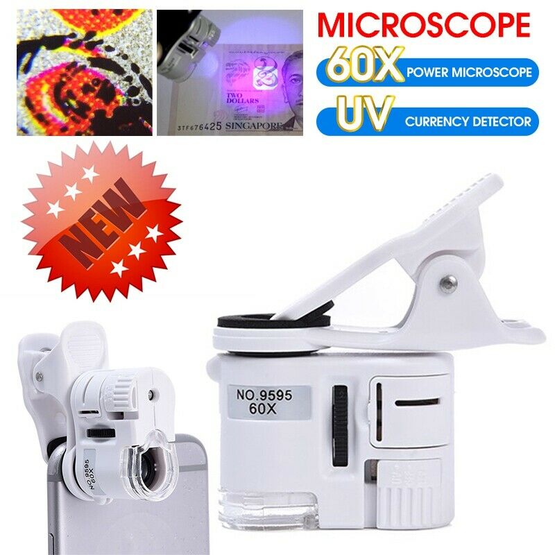 9595W 60X Magnifier Mini Portable Mobile Phone Clip Microscope Tool LED Light