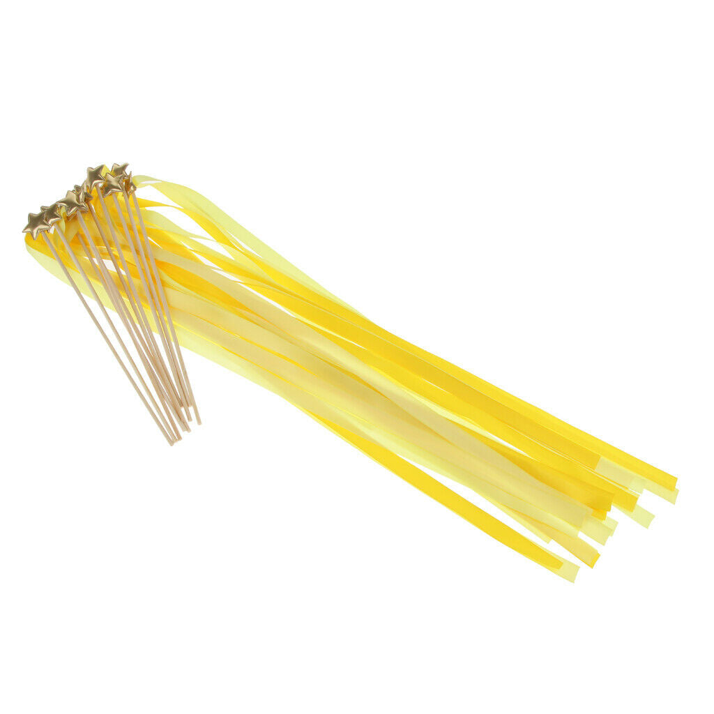 10 Pieces Star Silk Ribbon Wands Fairy Stick with Bells Wedding Decor A9