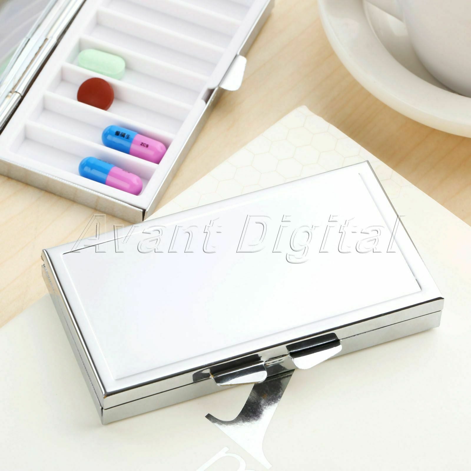 Rectangle Pill Boxes Metal Pill Container 7 Grids Portable Travel Medicine Case