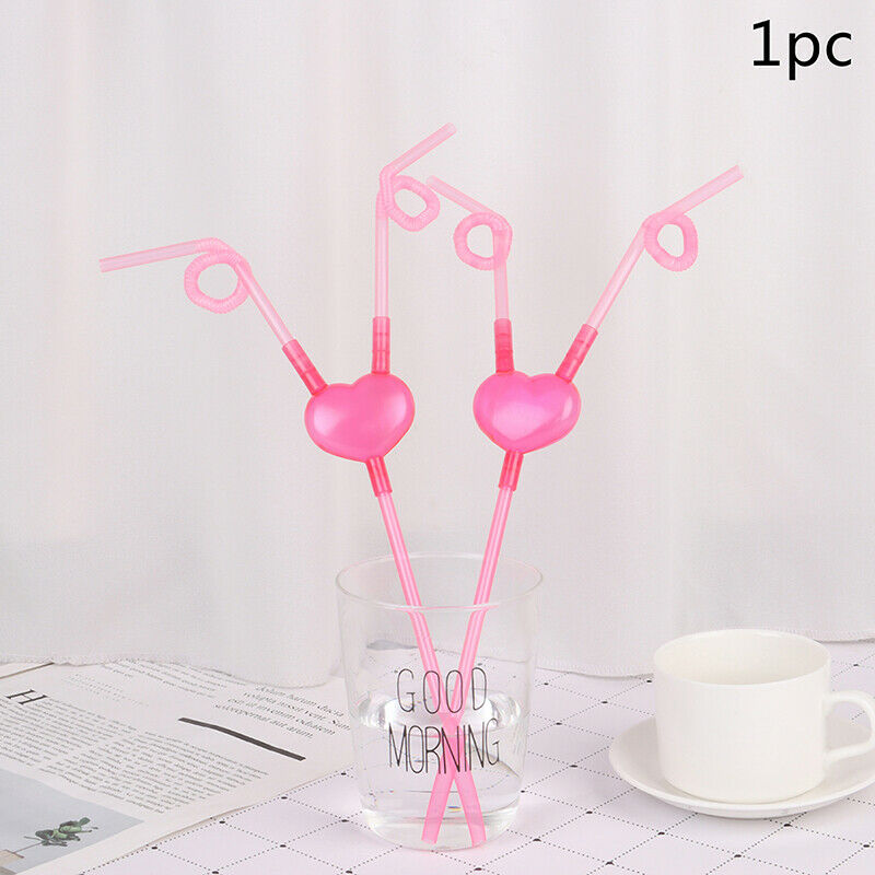 Love Heart Double Straw Unique Flexible Drinking Tube Straws Bar Accessor.l8