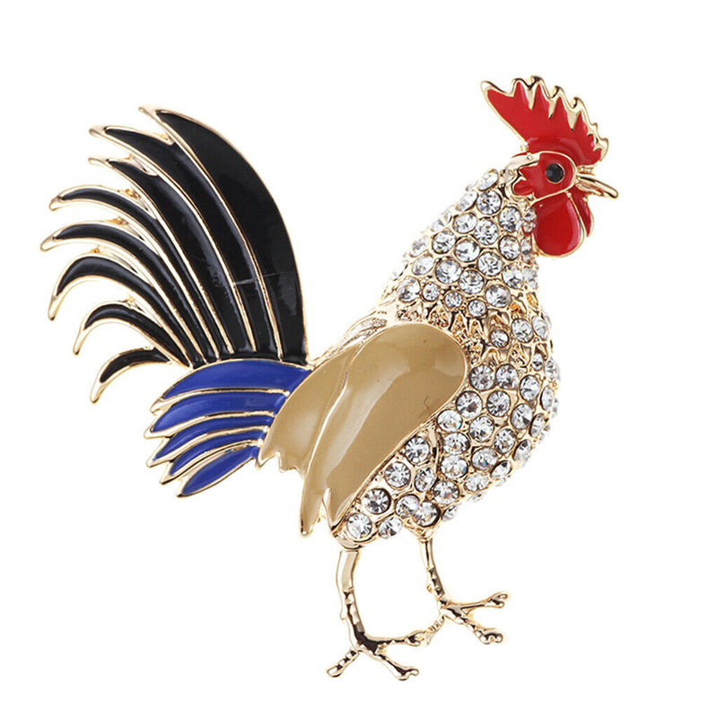 Lovely Crystal Cock Rooster Brooch Christmas Birthday Jewelry Collar Pin