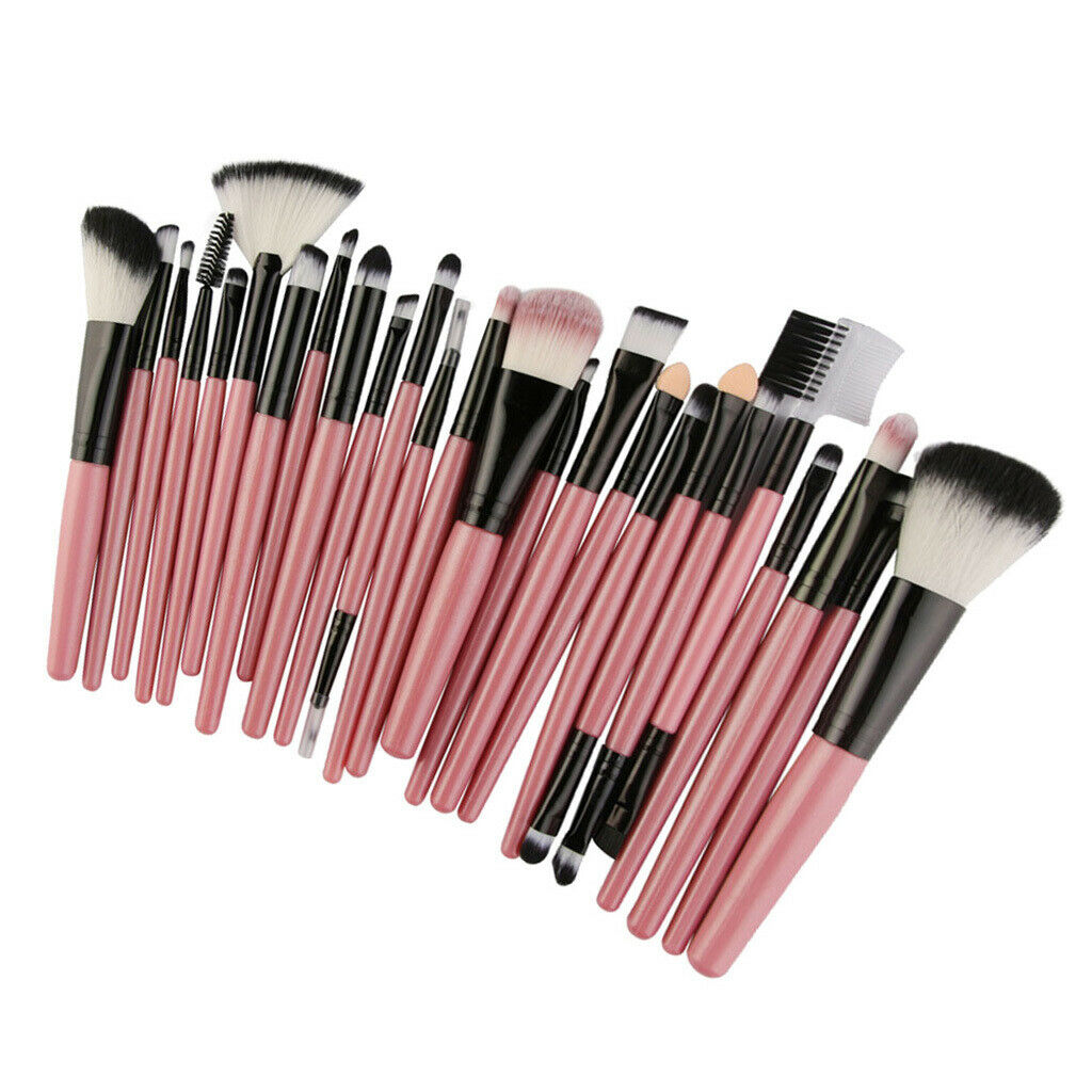 25x Pro Makeup Brushes Set Blush Contour Blending Lips Brush Kit Pink Black