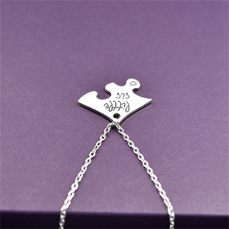 New Necklace Broken Heart Pendant Puzzle Little Middle Big Sister Famly Ch.l8