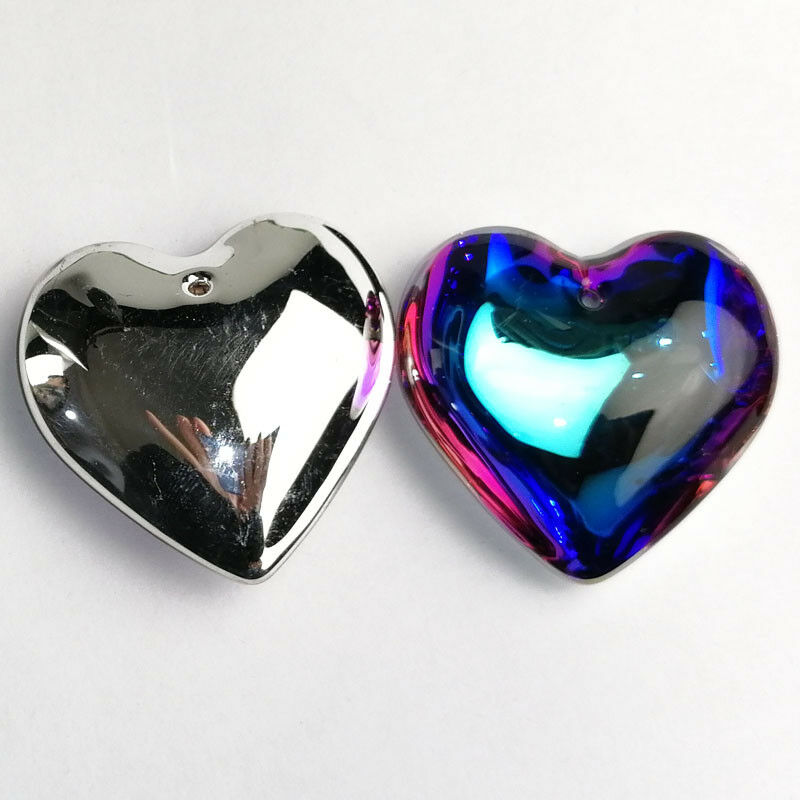 2Pcs 42x43x16mm Blue Rainbow Titanium Crystal Heart Pendant Bead A-243SJ