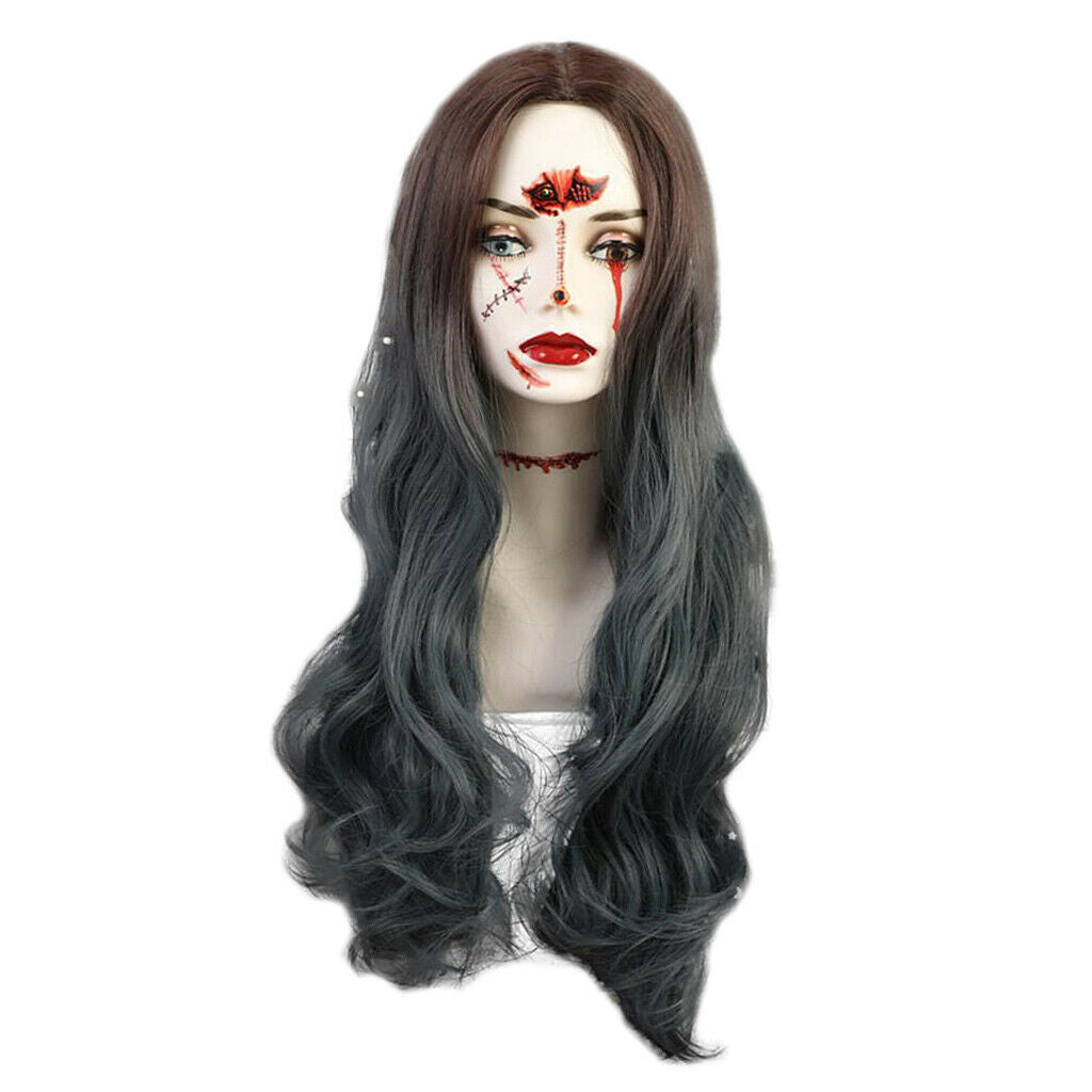 22" Long Curly Hair Wigs Synthetic Wig For Women Brown Gradient Dark Green