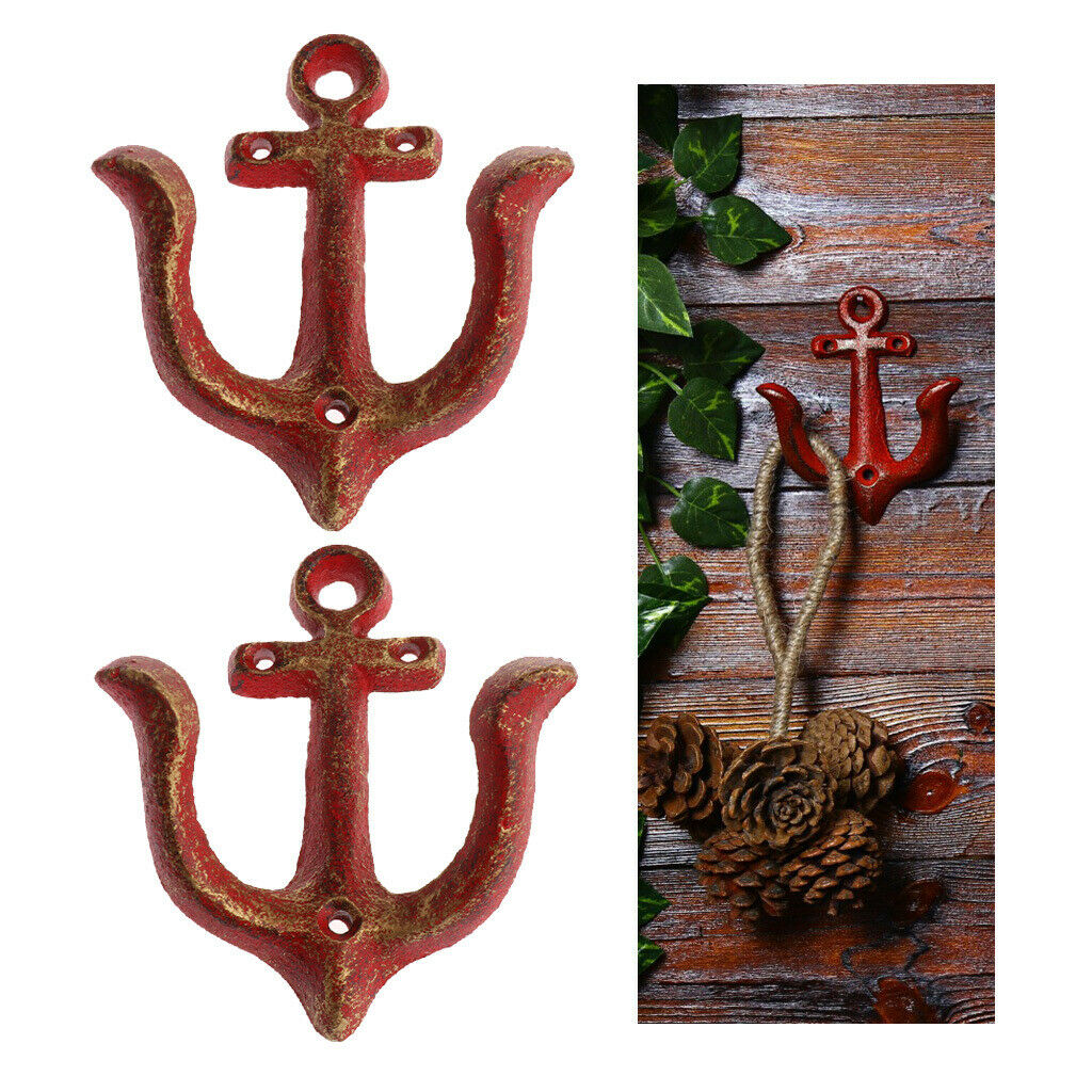2x Wall Hook Coat Hook Rack Hanger Decoration Red Wall Mounted Anchor Shaped