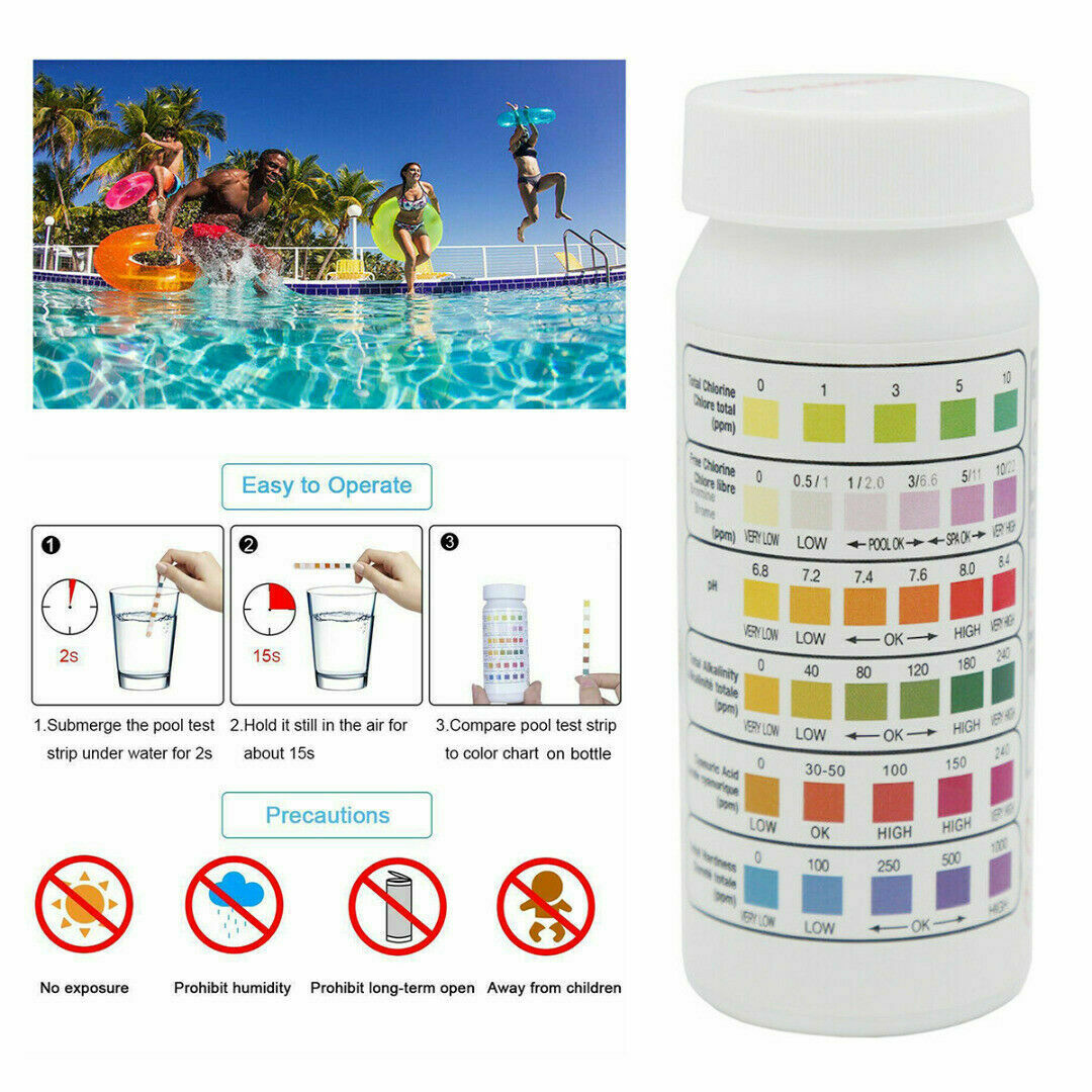 50Pcs 6 In1 Swimming Pool SPA Test Strip Chlorine pH Alkalinity Water Hardness T