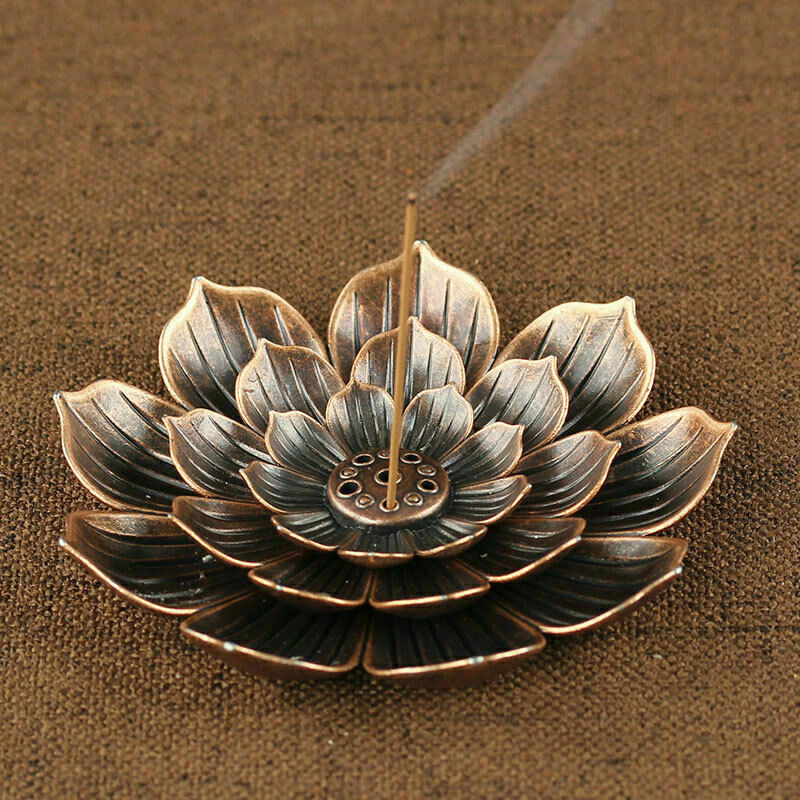 6 Holes Alloy Incense Burner Stick Holder Plate Buddhism Coil Lotus Censer BroE4