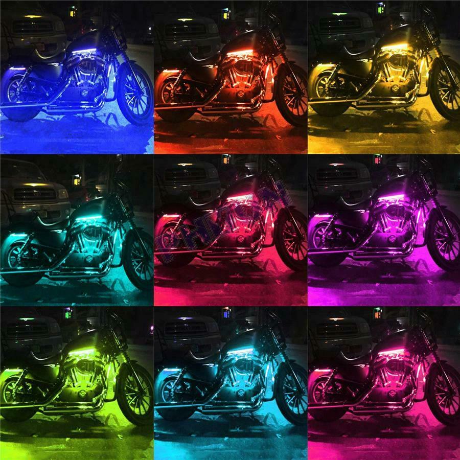 12x LED RGB Neon Under Glow Strip Light Kit Ambient Light For Motorcycle ATV