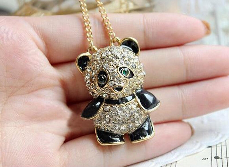 Rhinestone Crystal Panda Sweater Chain Girl Cute Animal Pendant Necklac.l8