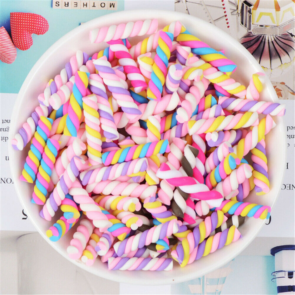 Lot of (x20) Polymer Clay Cabochons Twisted Marshmallow Candy Craft Decors Mixed