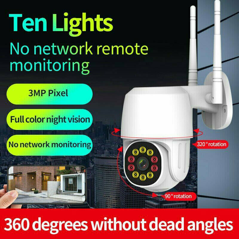 1080P 10LED WIFI IP Camera Wireless Outdoor CCTV HD PTZ Home Security IR Monitor