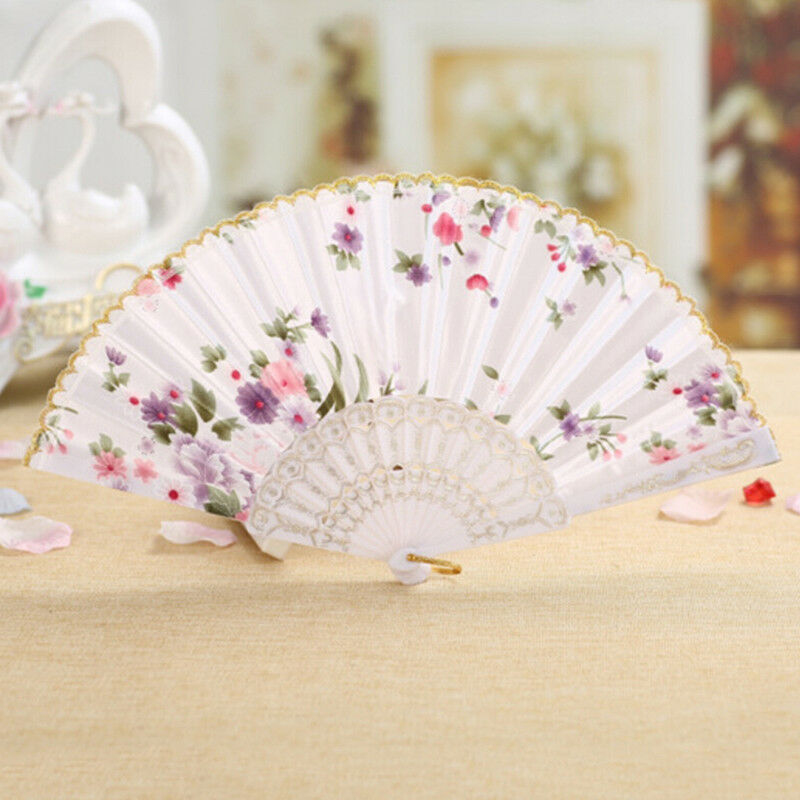 Folding Fan Chinese Flower Lace Silk Hand Held Fan Wedding Dancing Party .l8