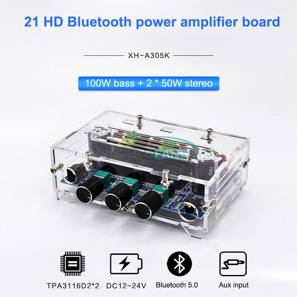 Bluetooth 5.0 Digital  High Power Amplifier Board TPA3116D2 2.1 Channel w/ Shell