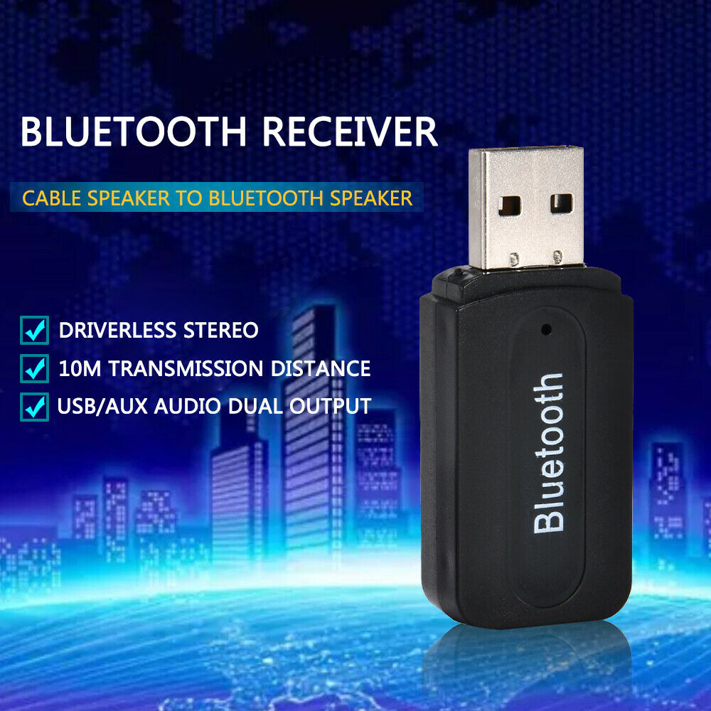 3.5mm to USB Bluetooth Receiver AUX Audio Music Adapter System For Laptop Car PC