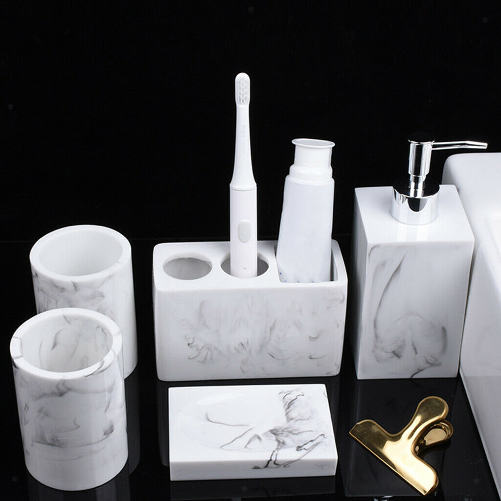 Bathroom Counter Accessories Set 5-pack Toothbrush Holder Soap Dish Decor