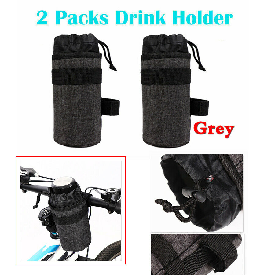 2pcs Motorcycle ATV Cup Bottle Holder Bag Grey 6.1'' x 3.35" For 1.2" Handlebar