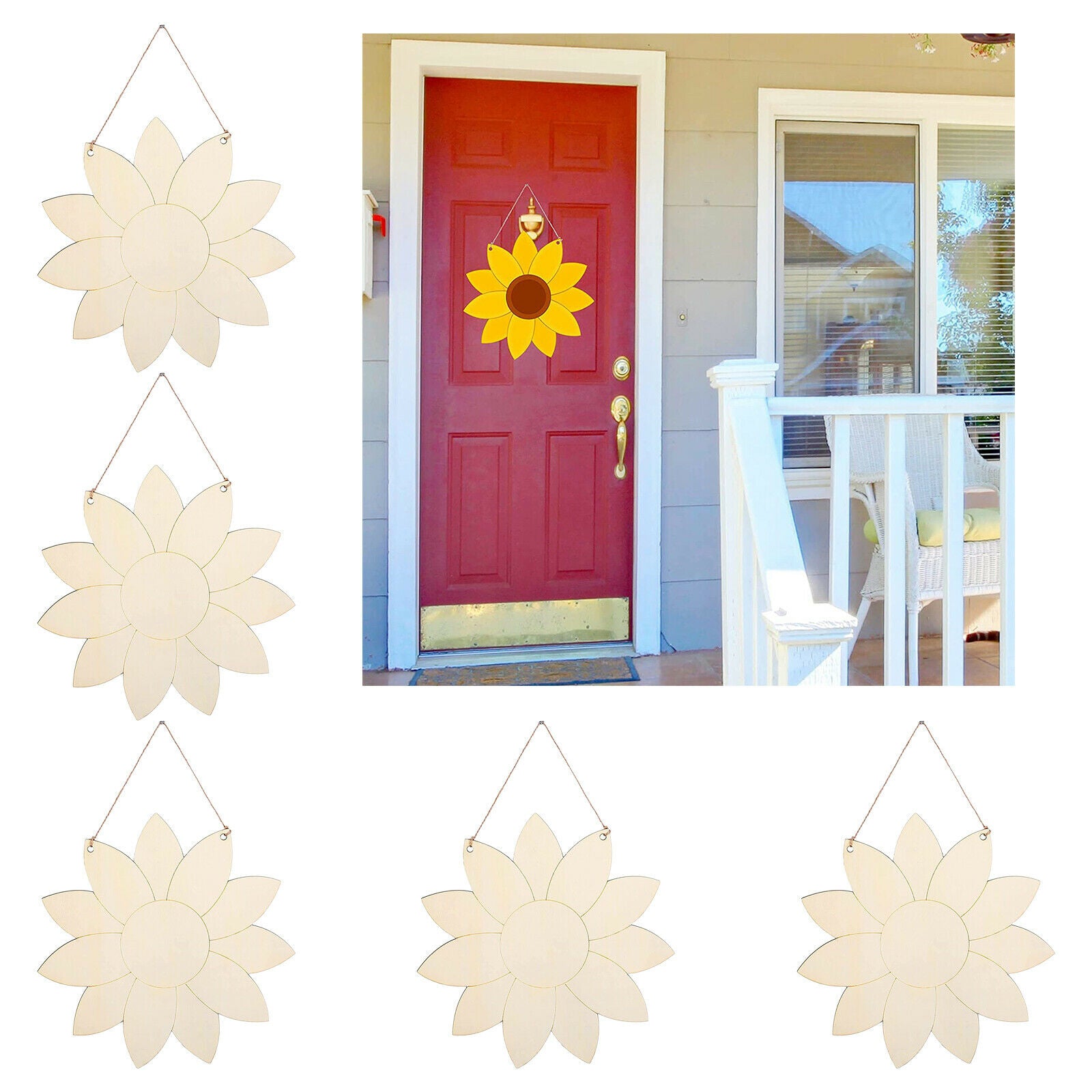 5 Pack Wooden Chip Slice Hanging Wood Pendant Decoration Wedding Window