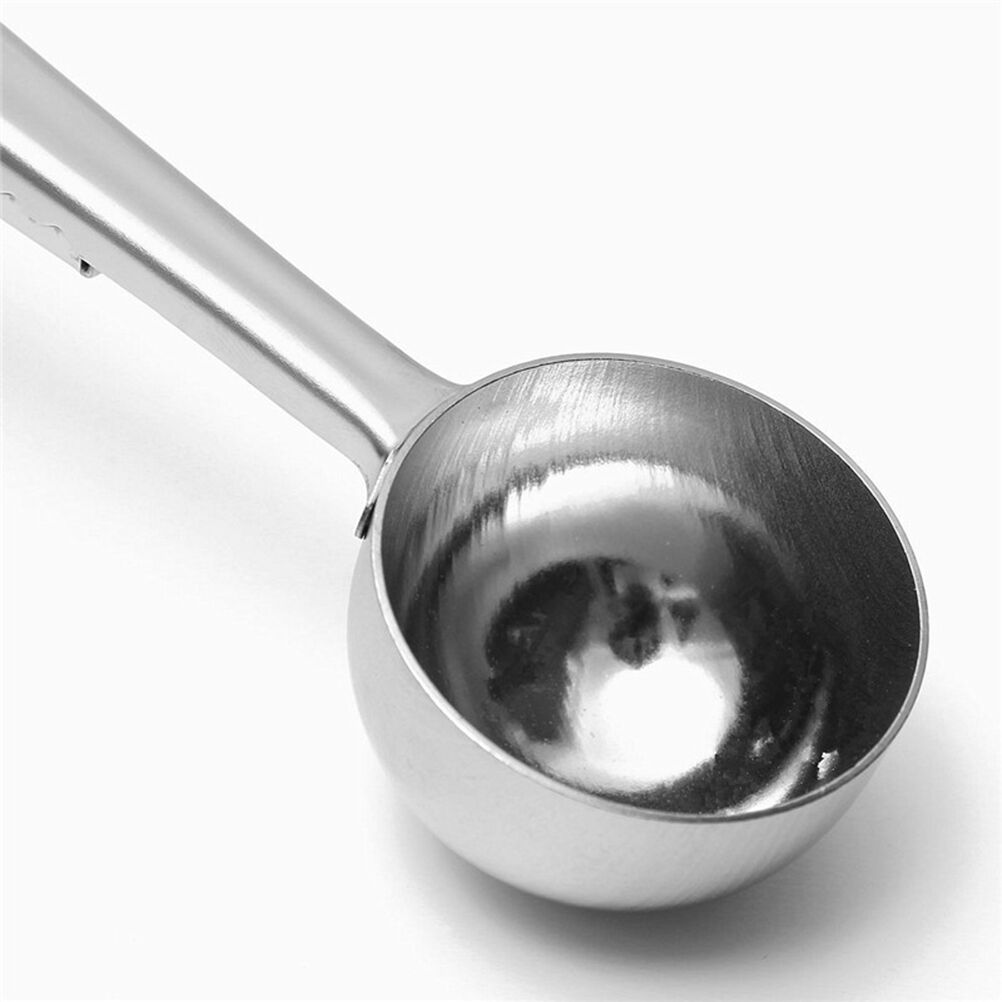 Stainless Steel Ground Coffee Measuring Spoon Scoop With Bag Sealing Clip .l8