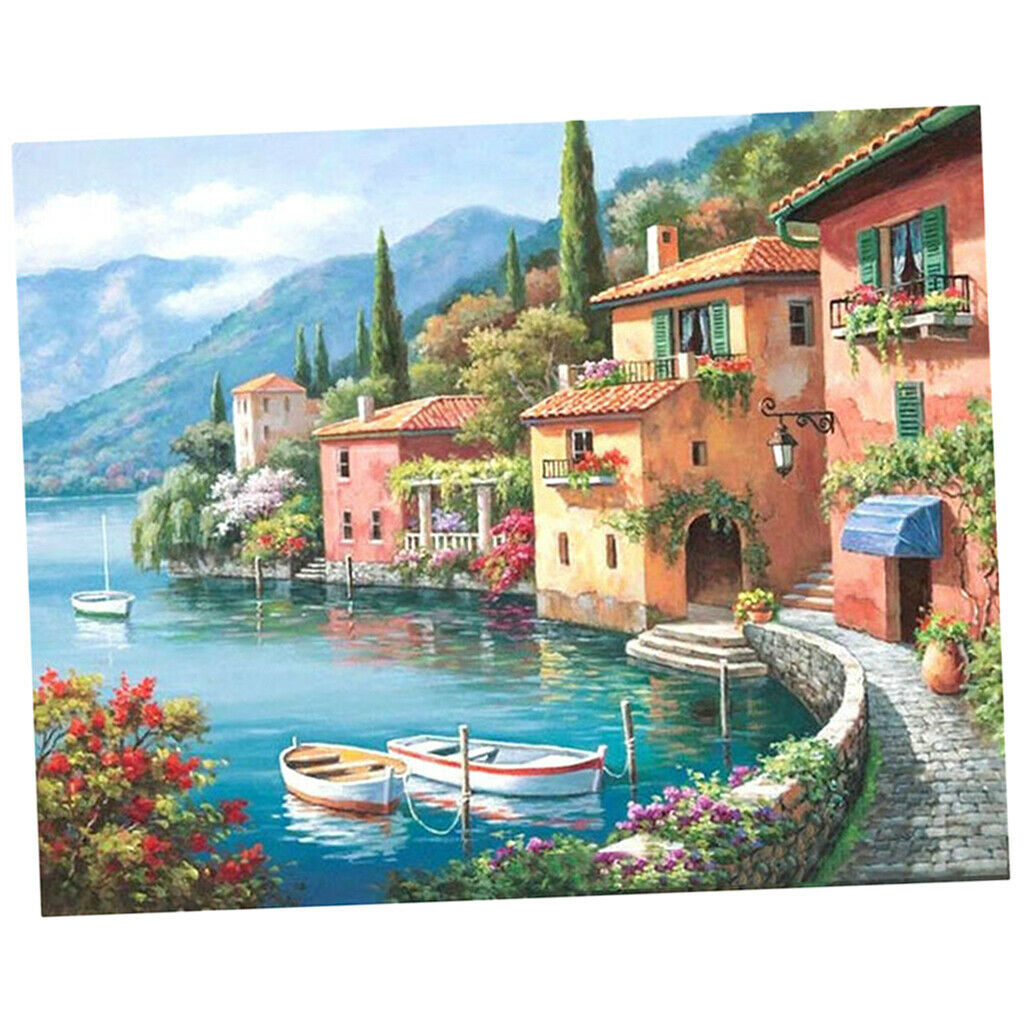 DIY Landscape Lake Town Painting by Numbers Kits Arts DIY Artwork 16x20inch