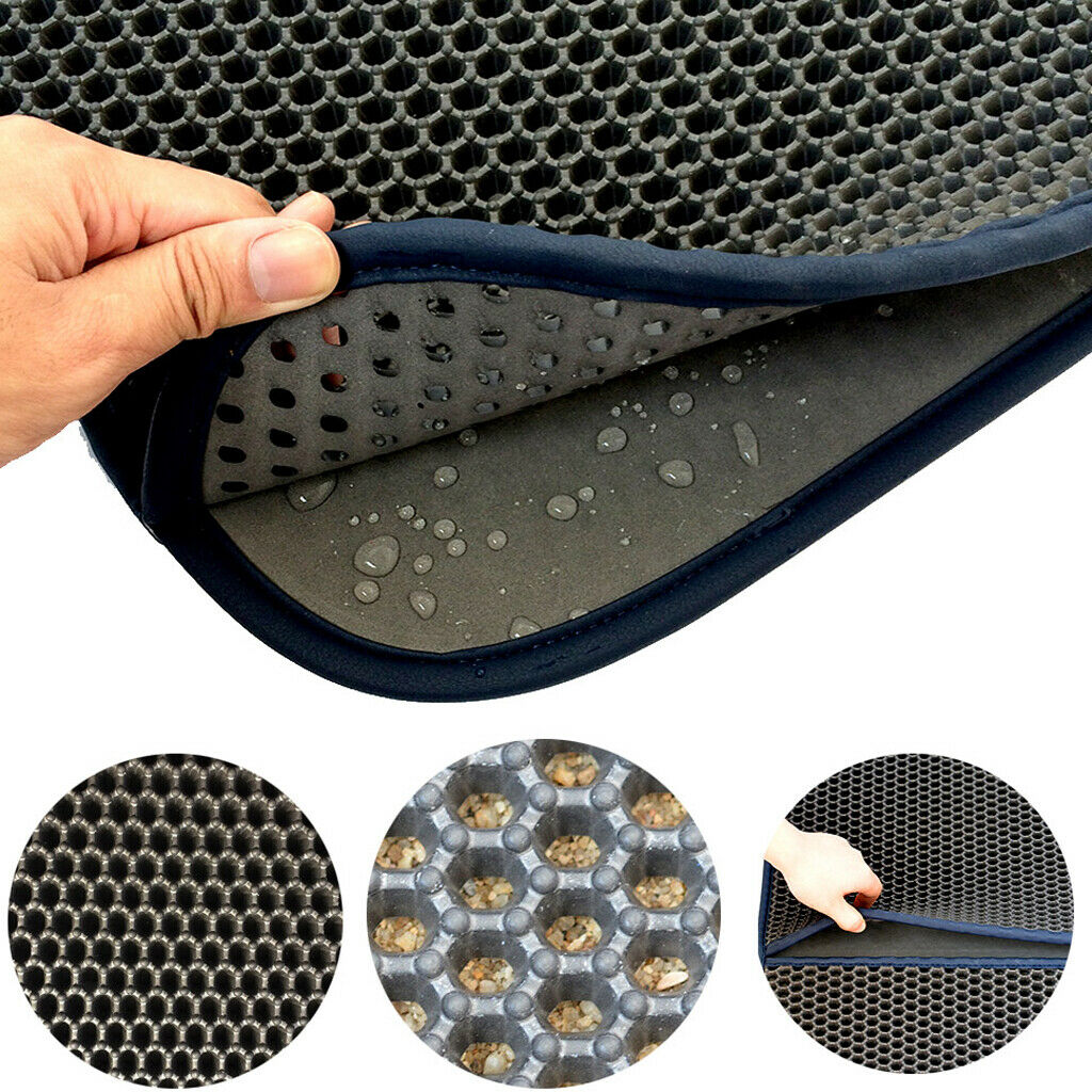 Waterproof Double-Layer Pet Cat Litter Tray Mat Kitty Mat Feeding Pad Black