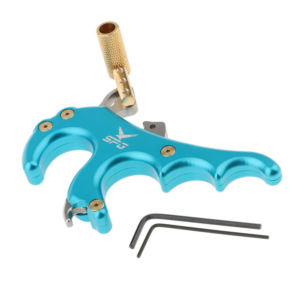 Bow Release   Thumb 4 Finger Compound Bow Button Release Aid Grip  Blue