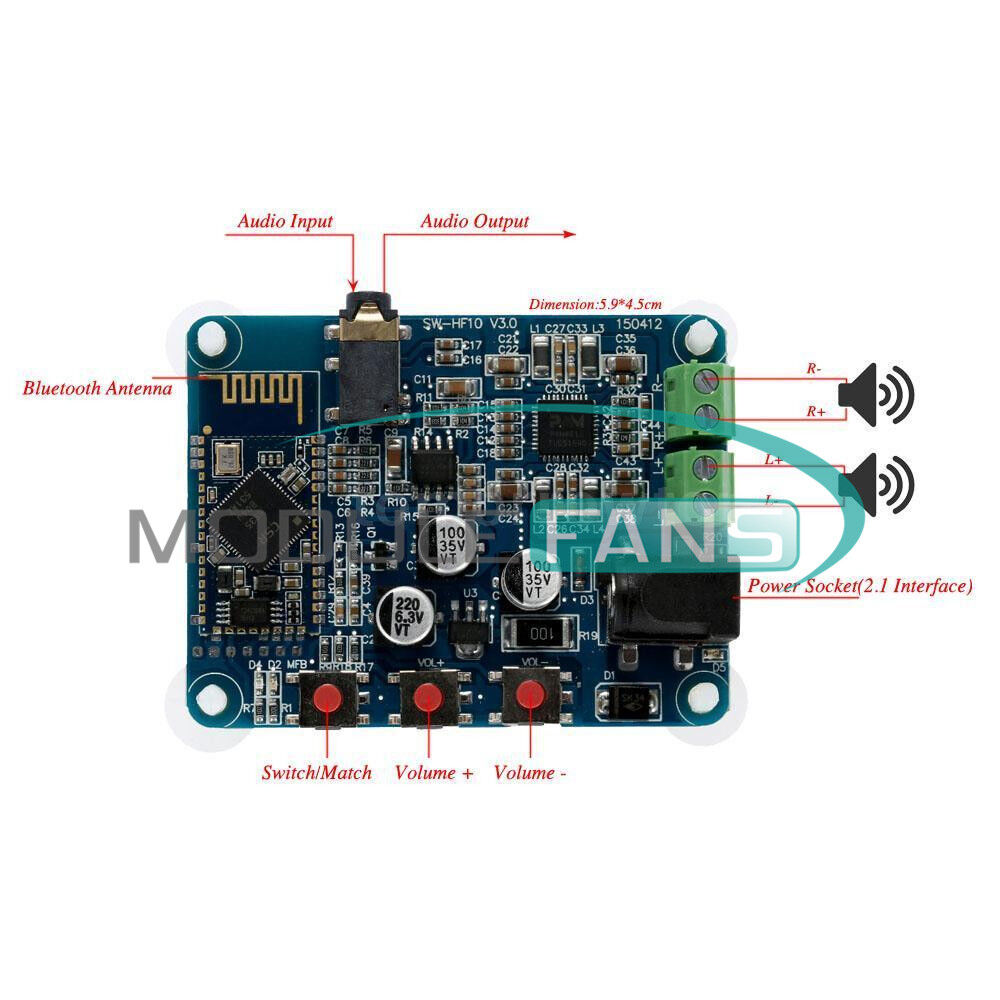 10W+10W 2X10W DC 12V Bluetooth 4.0 PAM8610 Audio Receiver Stereo Amplifier Board