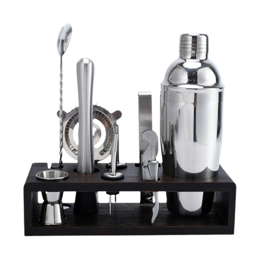 Bartender Kit With Stand Stainless Steel Cocktail Shaker With 10 Pieces Bar Tool