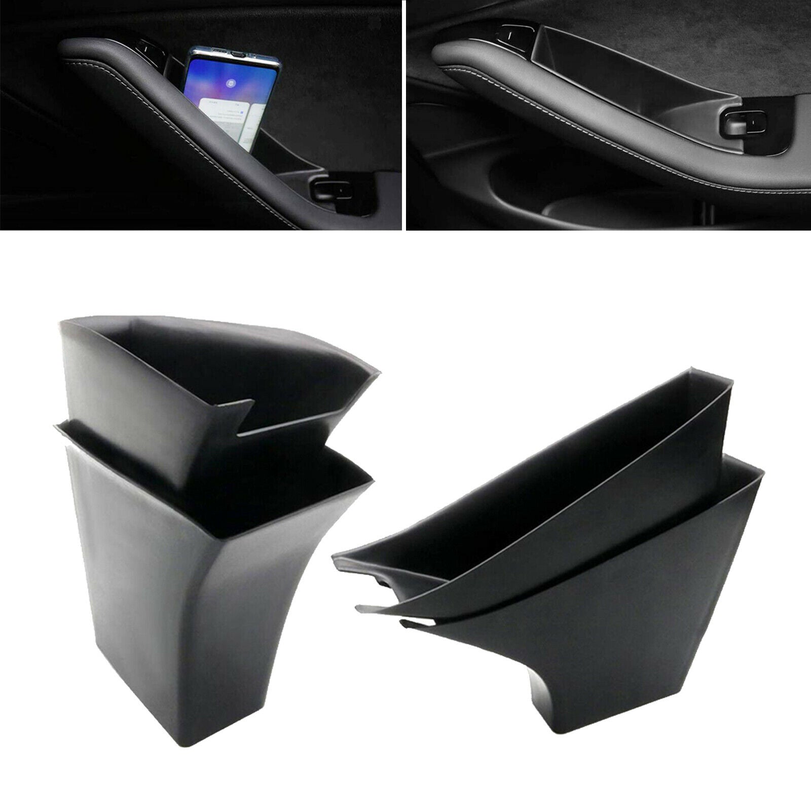 4x Car Side Door Storage Box for Tesla Functional Cover Handle Phone Parts