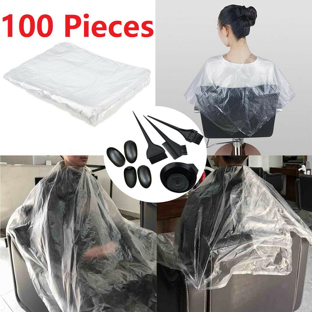 100x Disposable Haircut Capes Barber Home Shawls Perming Apron Gown w/ Dye Set