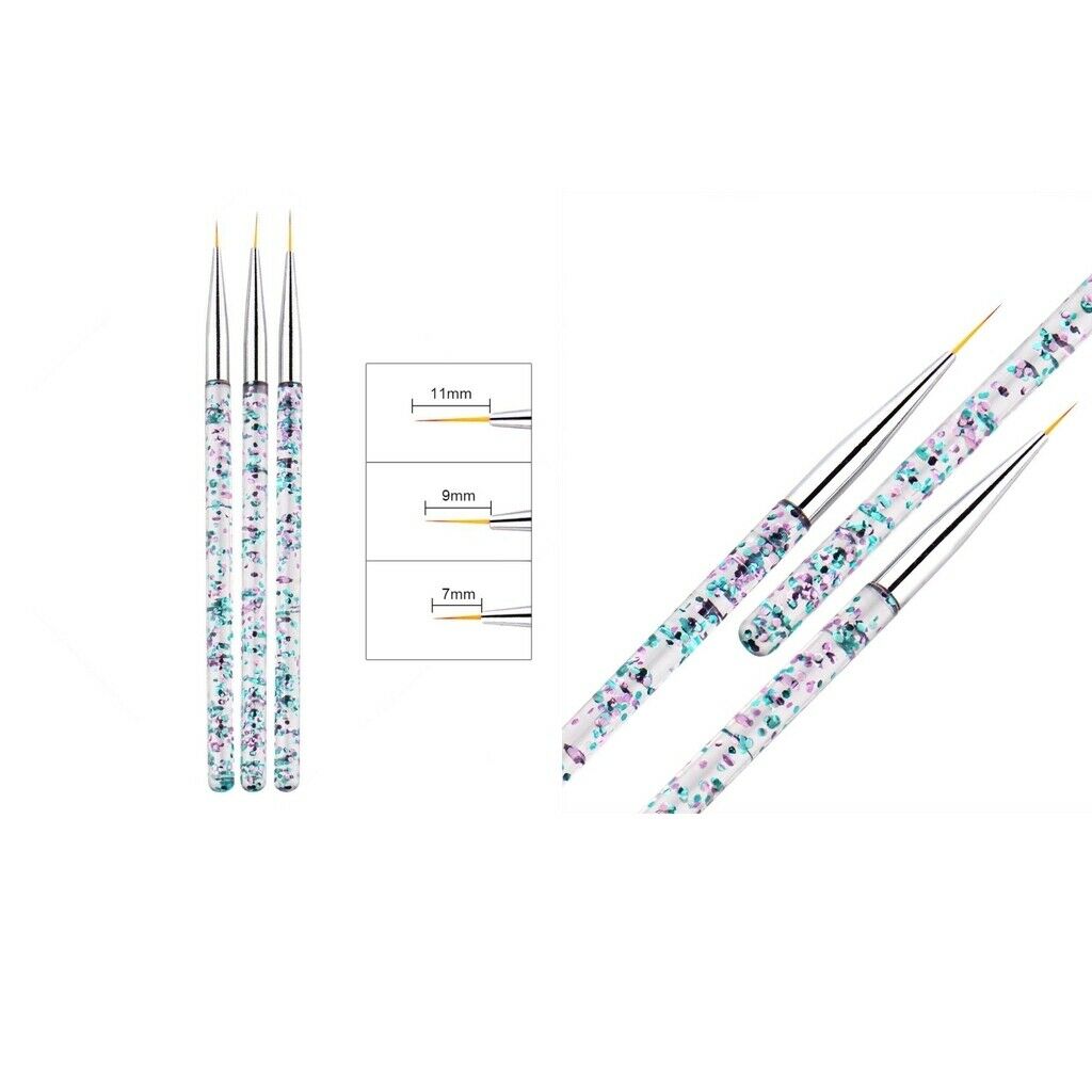 6x 3 Sizes 7/9/11mm Nail Art Brush Set for Thin Lines Strokes Striping