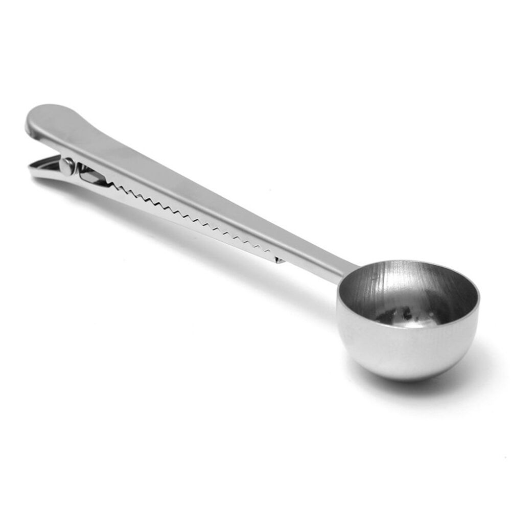 Stainless Steel Ground Coffee Measuring Spoon Scoop With Bag Sealing Clip .l8