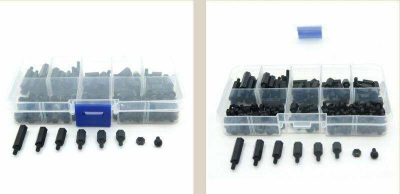 180Pcs Nylon M3 M-F Black Screw Nut Assorted Hex Spacers Stand-off Kit Set + Box