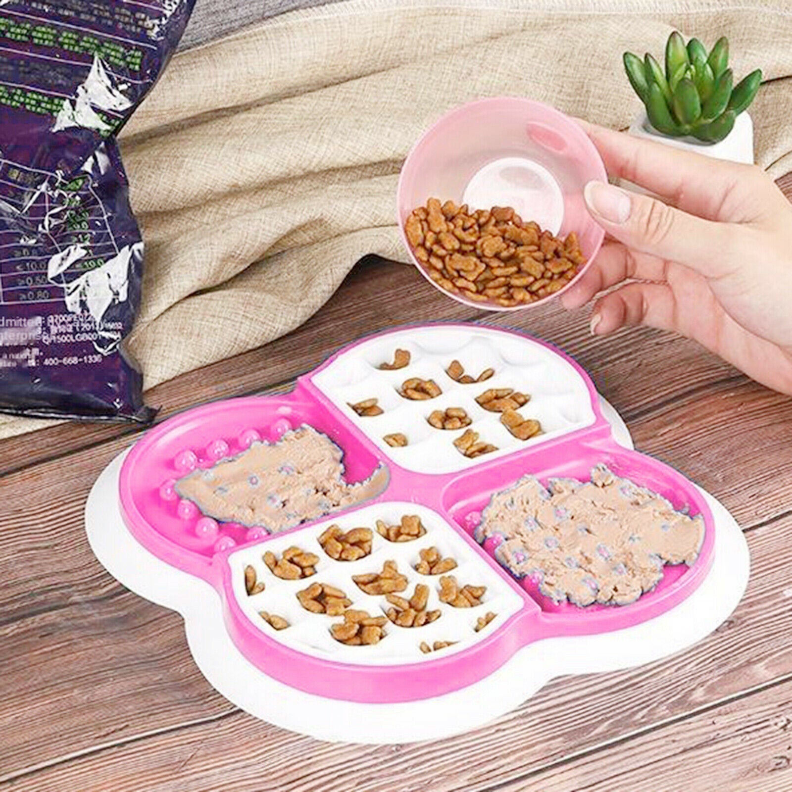 Pet Bowl Dog Cat Slow Eating Feeding Food Bowls Portable Puppy Feeder Pink