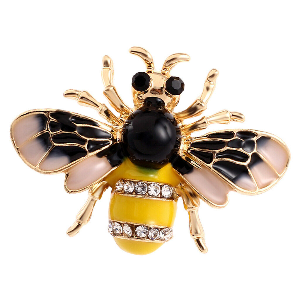 2 Pieces Rhinestone Enamel Bumble Bee Insect Animal Pin Badge Brooch