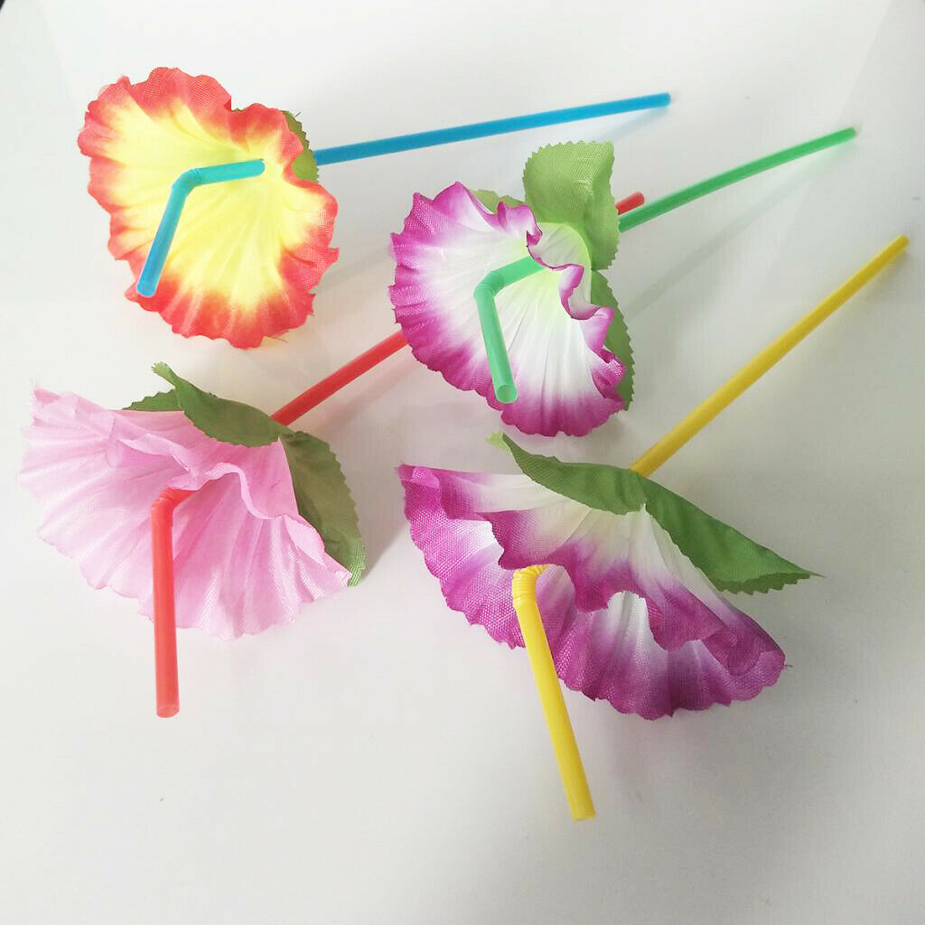 20 pieces Colorful drinking straws with flower decoration for Hawaii Tropical