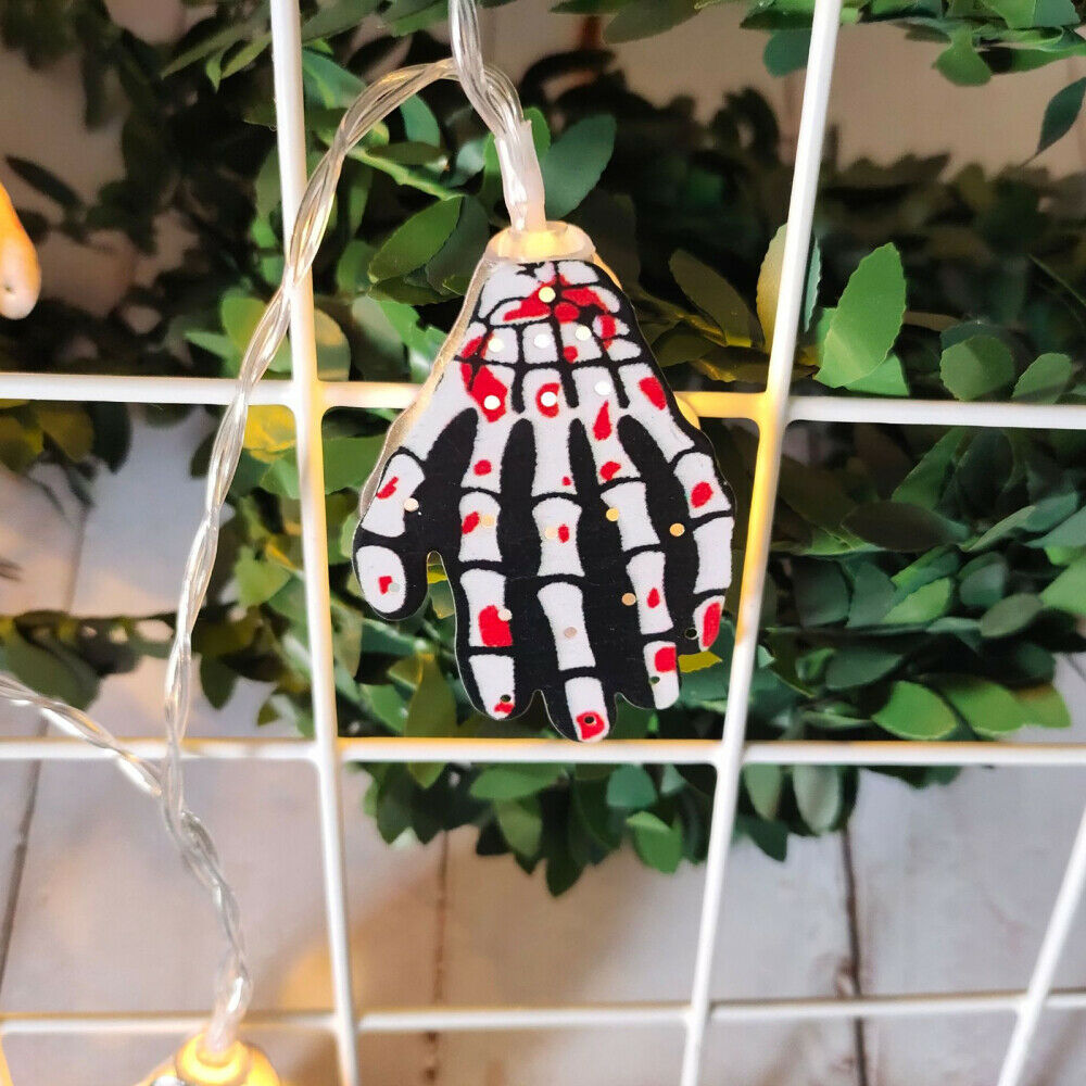 Halloween String Lights 20LEDs Skeleton Hand Ghost Decor Battery Indoor Outdoor