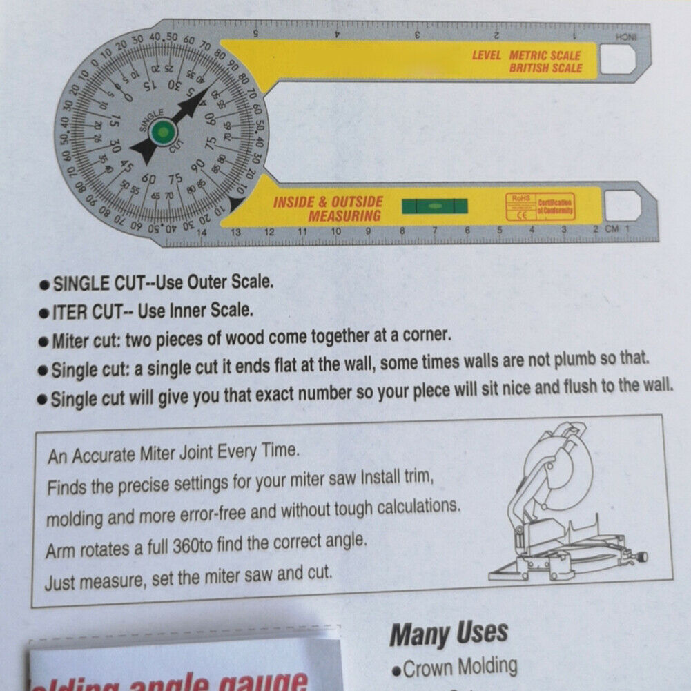 360 Degree Miter Saw Protractor High Accuracy Angle Finder Measuring Ruler Tool^