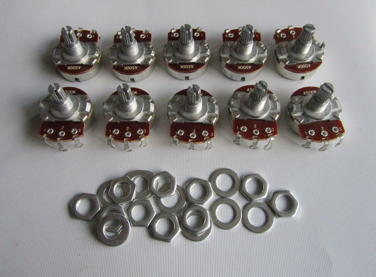 10x A500K Large Audio Guitar Pots with Short 15mm Shaft 500K Potentiometers