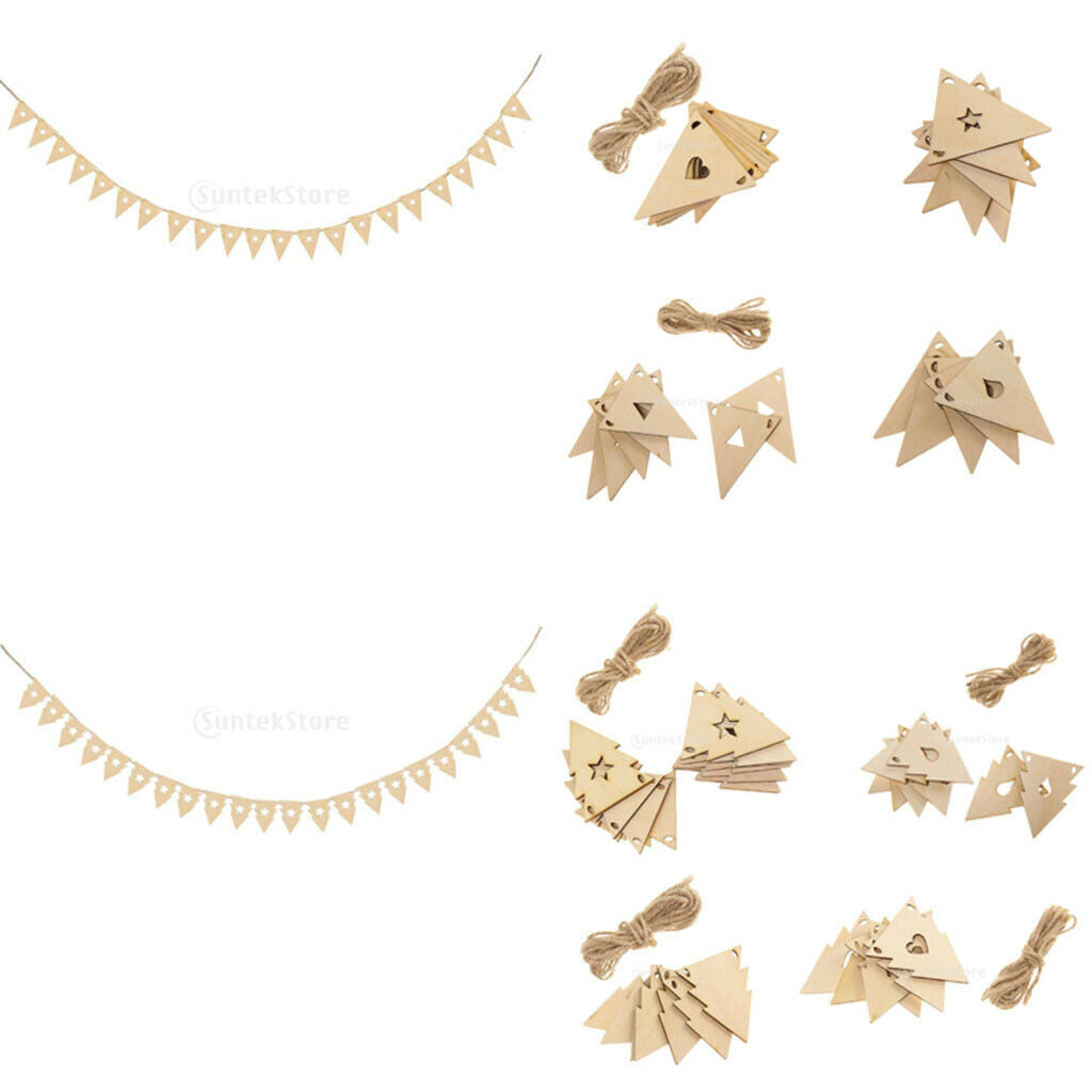 Wooden Pennants Pattern Bunting Banner with Heart Home Party Hanging Garland