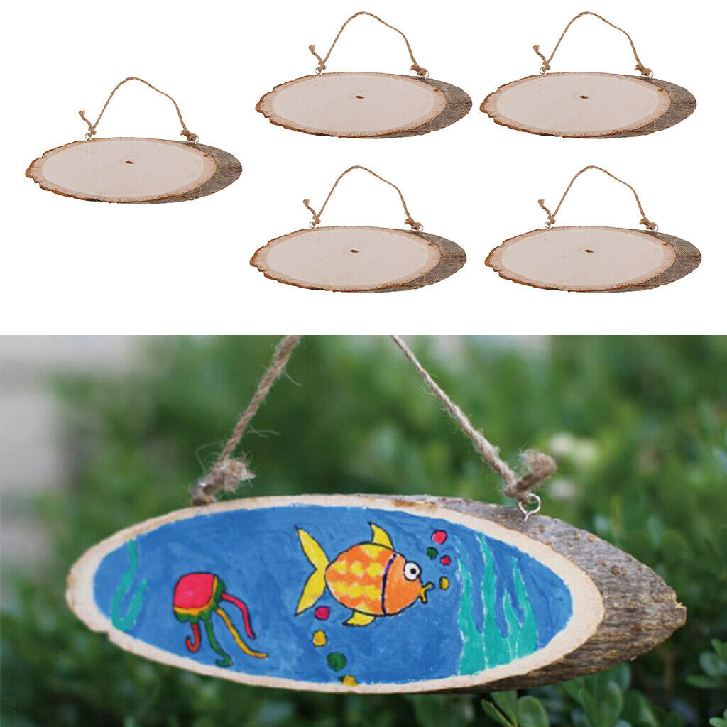 5 Packs Natural Wood Pieces Rustic Wooden Slices Xmas Hangings Room Decor