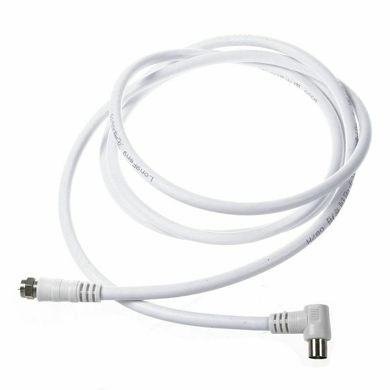 White 6.6ft 9.5mm 90 Degrees Male to F type Male Coaxial TV Satellite Antenna M4