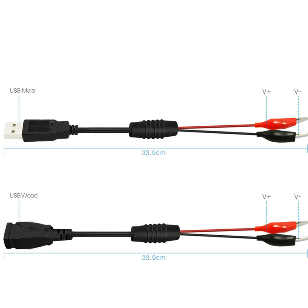 1 Pair Male Female USB Alligator Clips Lithium Battery Voltmeter Ammeter Tester