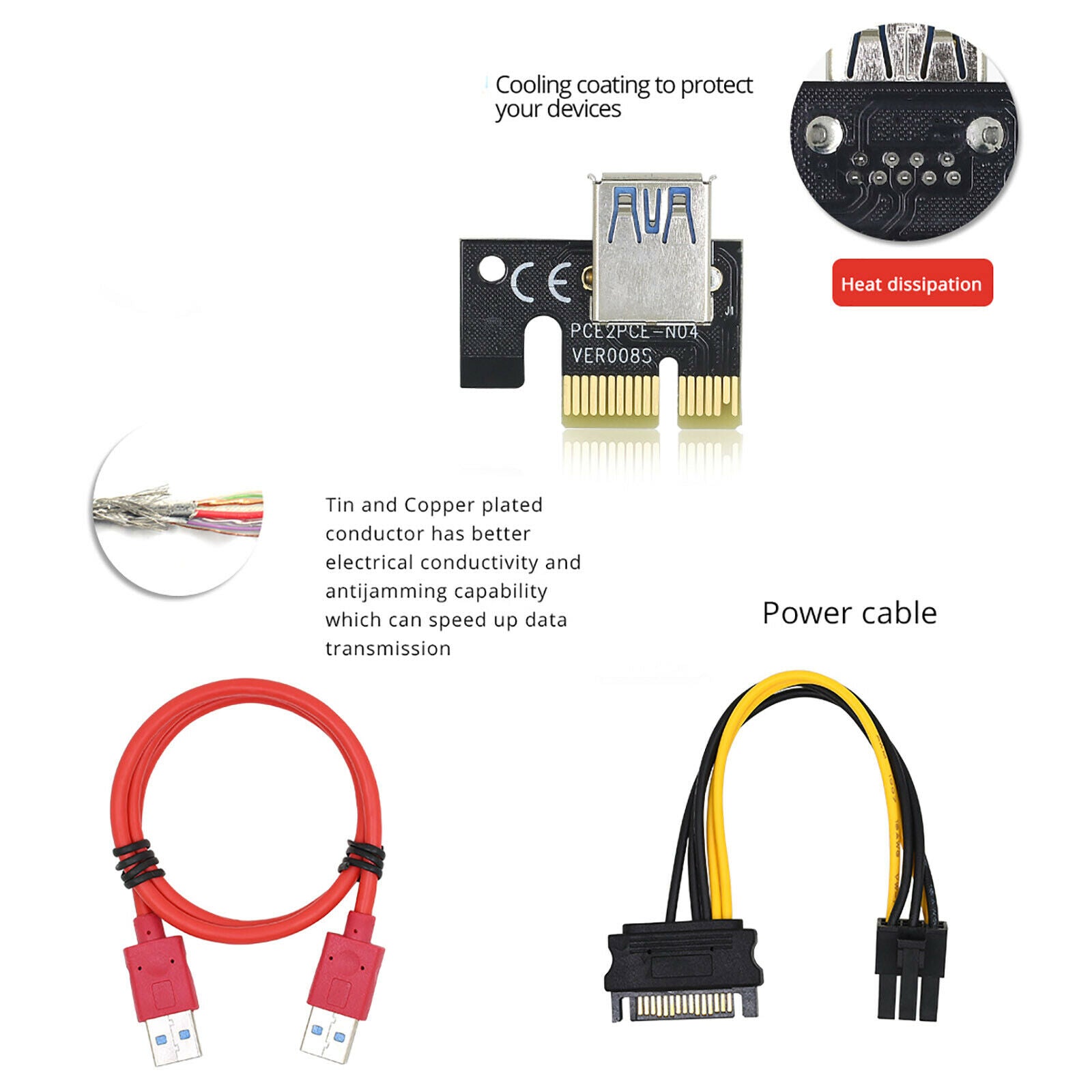 VER009S Plus Mining Super Verson PCIE 1X to 16X Capacitor Adapter Card Board