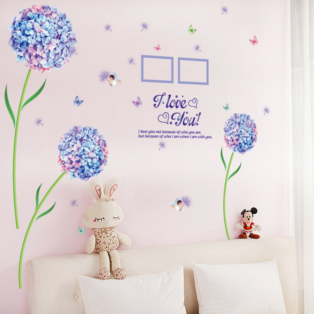 Blue Flower Ball Dandelion Wall Stickers Entrance Bedroom TV Wall Xmas BarDec Tt